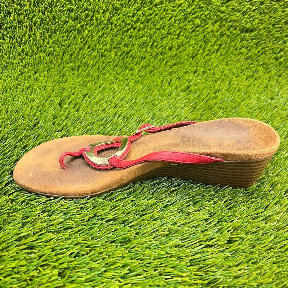 Vionic Orchid Womens Size 8.5 Red Brown Beach Casual Wedge Thong‎ Sandals
